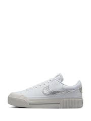 Nike White/Silver Court Legacy Lift Platform Trainers - Image 7 of 11