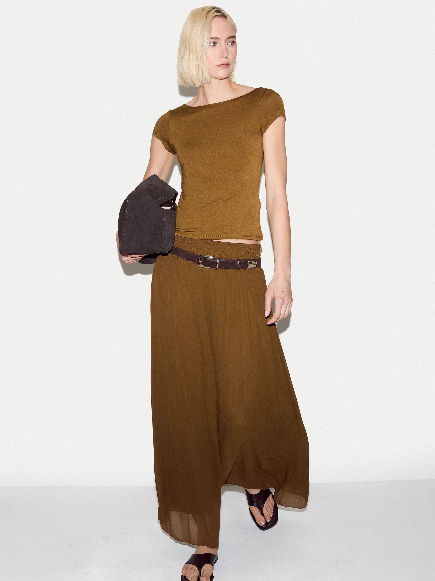 Buy Jigsaw Brown Smocking Chiffon Skirt from Next USA