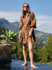 Jigsaw Yellow Batik Cotton Button Mini Dress - Image 1 of 6