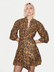 Jigsaw Yellow Batik Cotton Button Mini Dress - Image 2 of 6