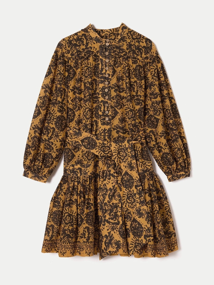 Jigsaw Yellow Batik Cotton Button Mini Dress - Image 6 of 6