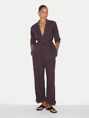Jigsaw Dark  Brown Cotton Linen Relaxed Trousers - Image 3 of 6