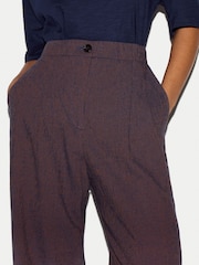 Jigsaw Dark  Brown Cotton Linen Relaxed Trousers - Image 4 of 6