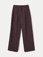 Jigsaw Dark  Brown Cotton Linen Relaxed Trousers - Image 6 of 6