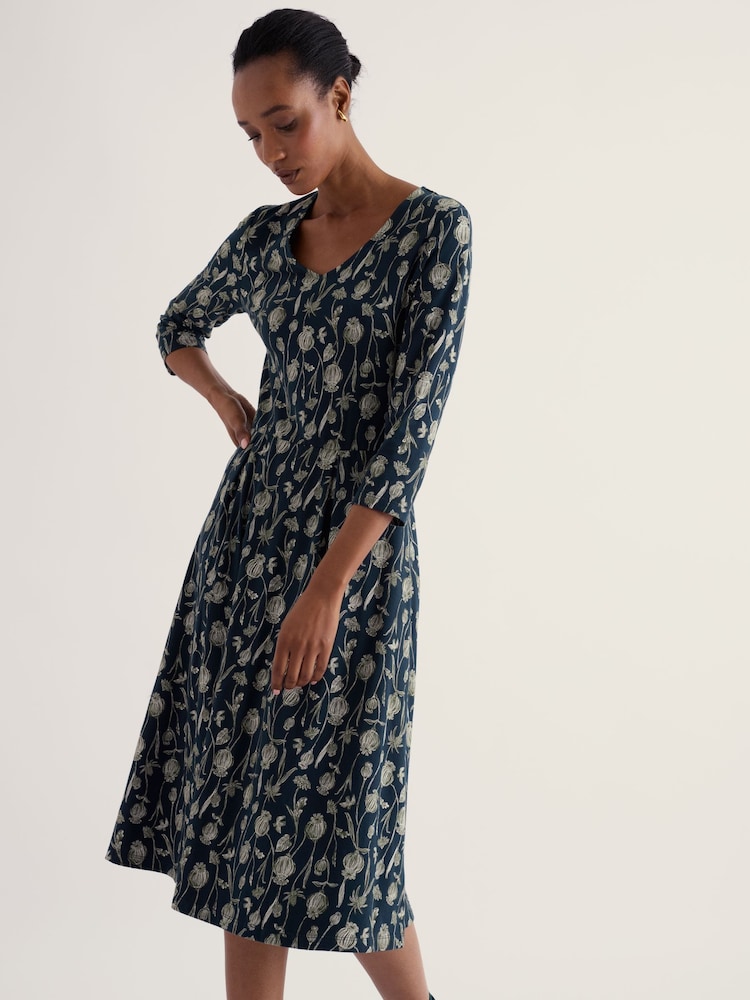 Seasalt Cornwall Blue Petite Pier View 3/4 Sleeve Dress - Image 2 of 5 Seasalt Cornwall Blue Petite Pier View 3/4 Sleeve Dress - Image 2 of 5