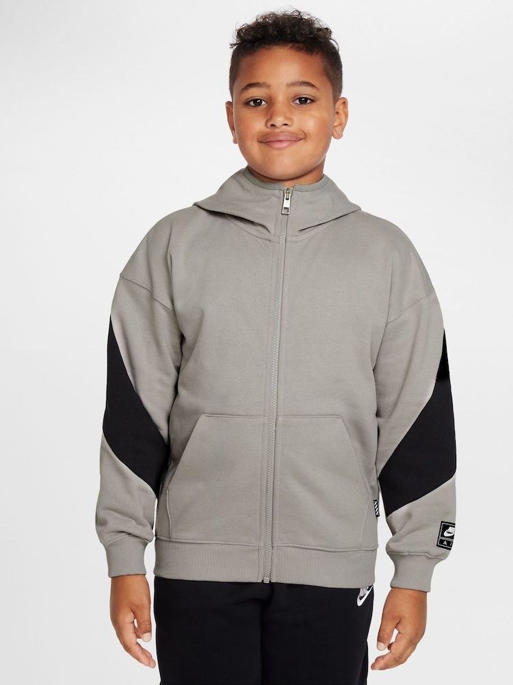 Nike College Grey Air Fleece Full-Zip 100% Cotton Hoodie - Image 1 of 3
