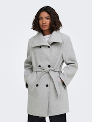 ONLY Grey Funnel Neck Button Through Coat - Image 1 of 7