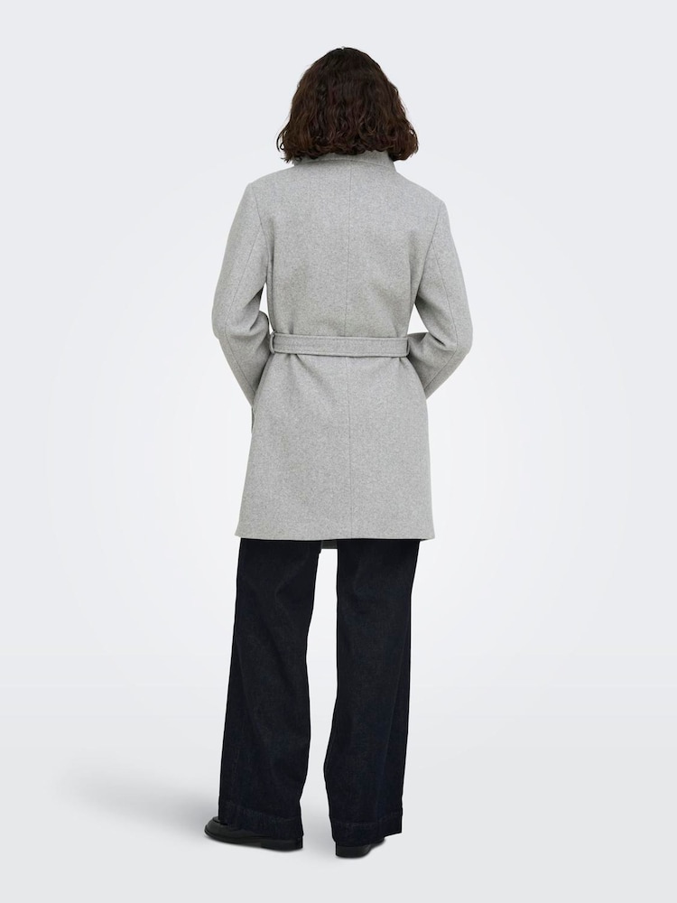 ONLY Grey Funnel Neck Button Through Coat - Image 2 of 7