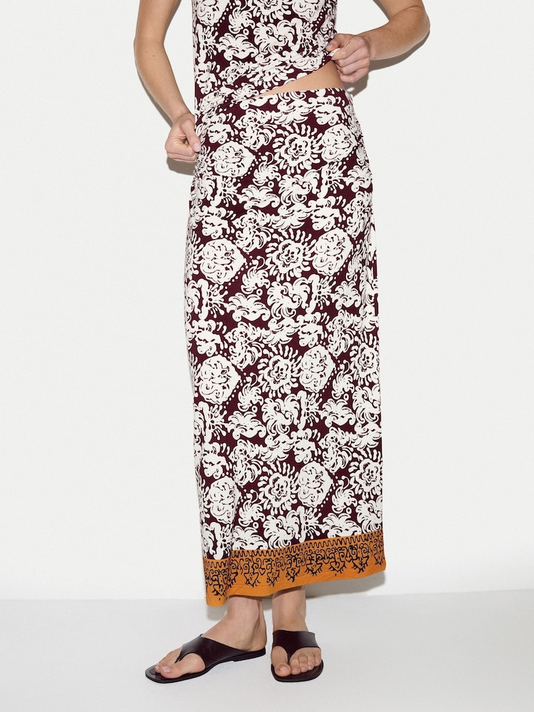 Jigsaw Red Batik Jersey Midi Skirt - Image 1 of 4 Jigsaw Red Batik Jersey Midi Skirt - Image 1 of 4
