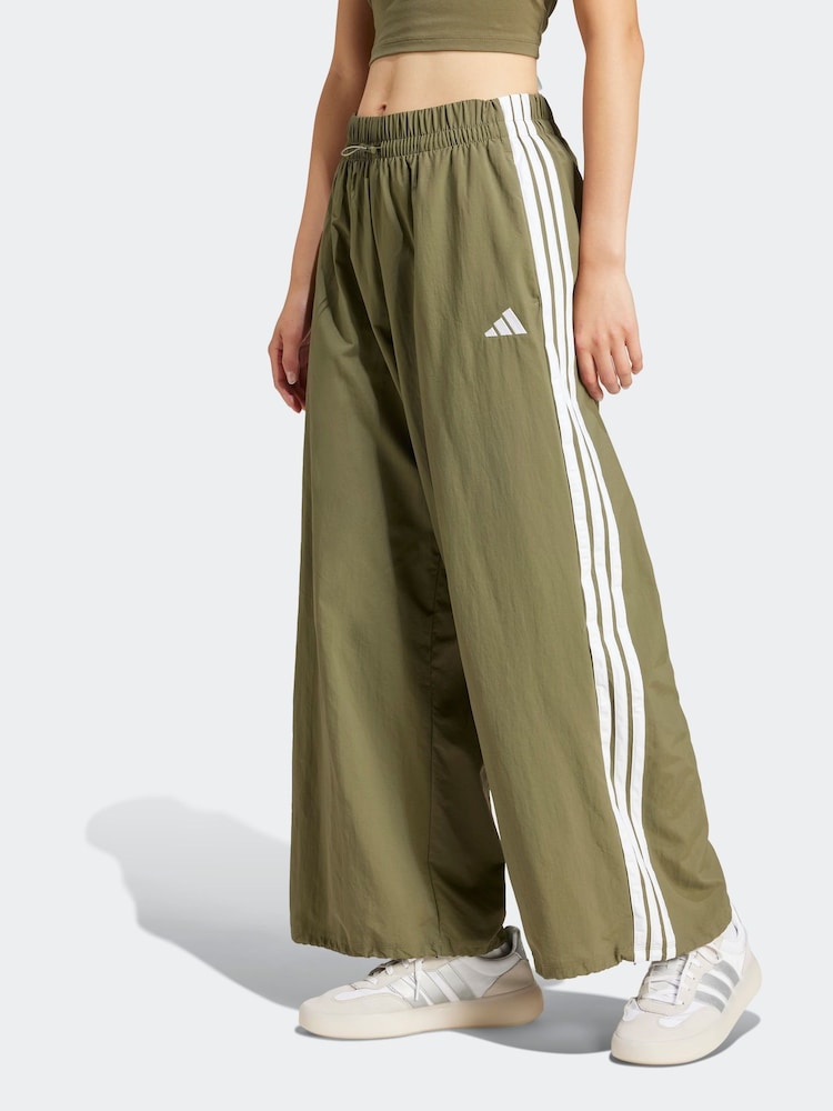 adidas Green 3 Stripe Woven Wide Leg Joggers - Image 1 of 7