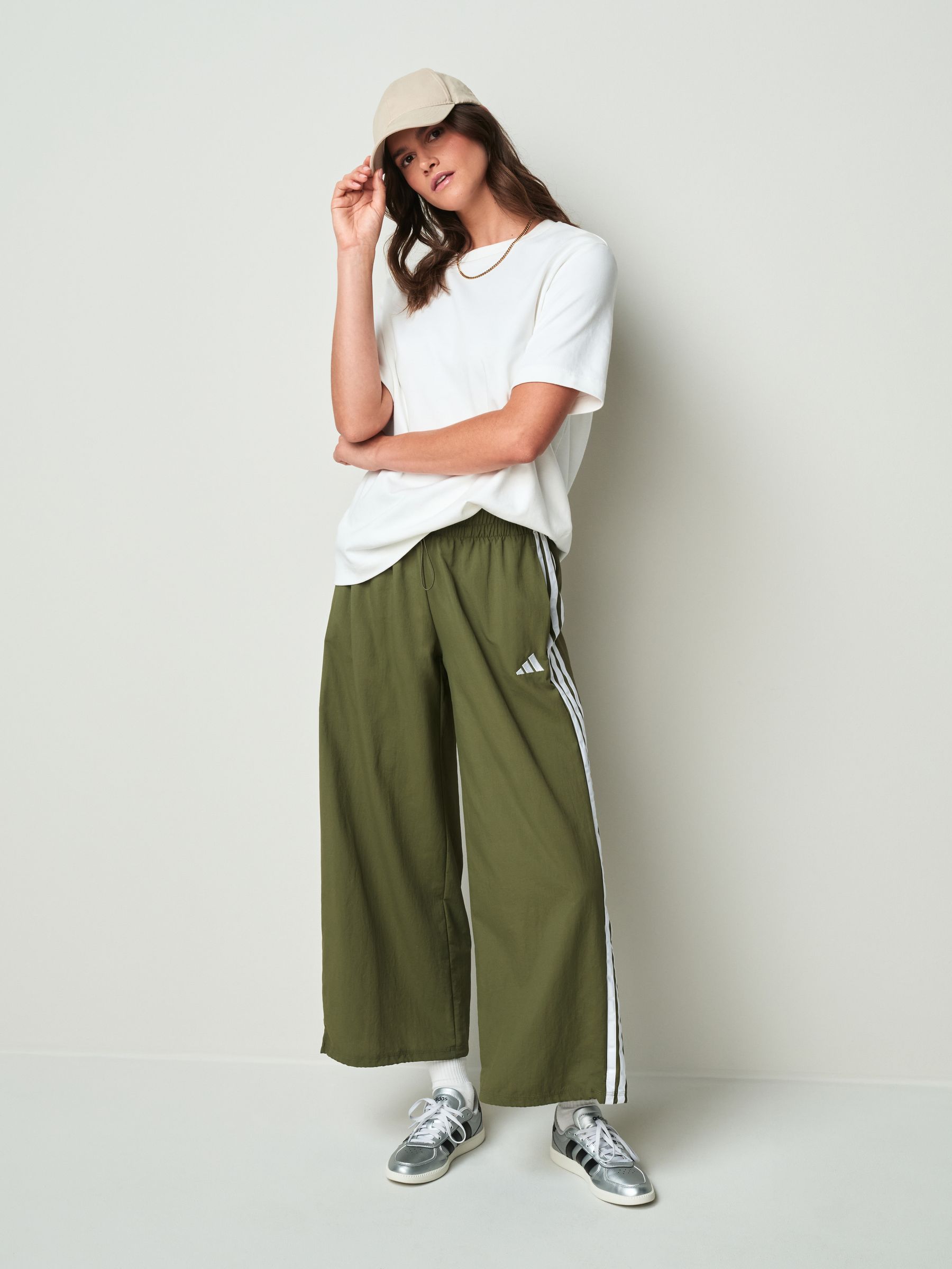 Buy adidas Green Essentials 3-Stripes Woven Wide Leg Trousers from