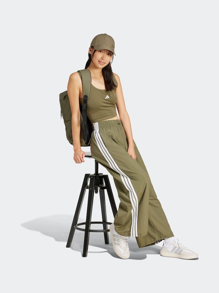 adidas Green 3 Stripe Woven Wide Leg Joggers - Image 4 of 7