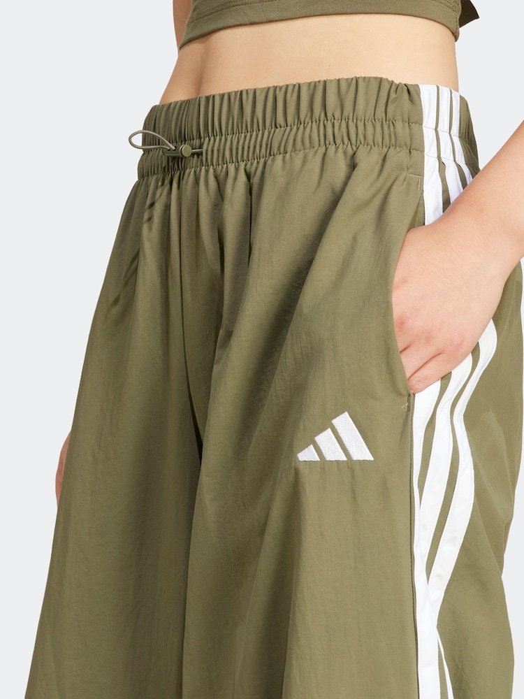 adidas Green 3 Stripe Woven Wide Leg Joggers - Image 5 of 7
