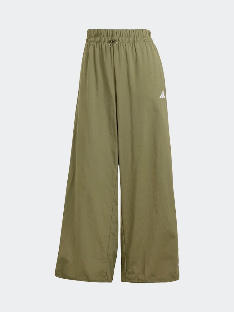 adidas Green 3 Stripe Woven Wide Leg Joggers - Image 7 of 7