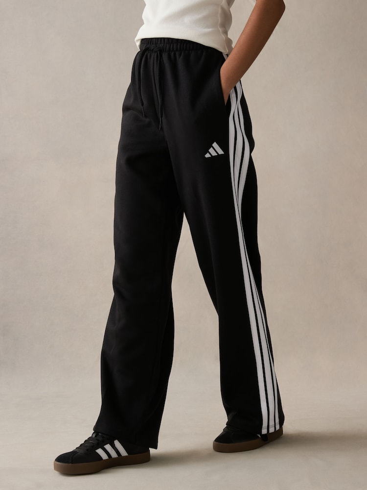 adidas Black 3 Stripe Fleece Open Hem Joggers - Image 1 of 6