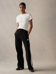 adidas Black 3 Stripe Fleece Open Hem Joggers - Image 2 of 6