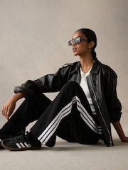 adidas Black 3 Stripe Fleece Open Hem Joggers - Image 3 of 6