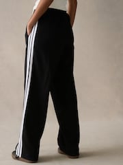adidas Black 3 Stripe Fleece Open Hem Joggers - Image 5 of 6