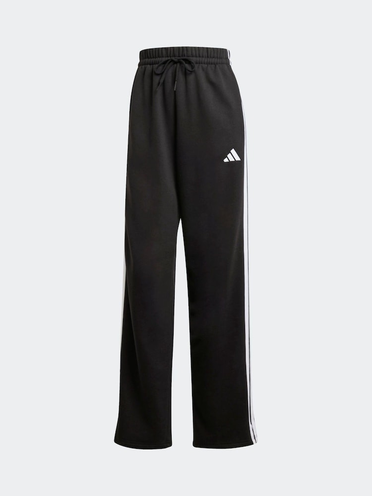 adidas Black 3 Stripe Fleece Open Hem Joggers - Image 6 of 6