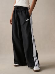 adidas Black 3 Stripe Woven Wide Leg Joggers - Image 1 of 8