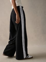 adidas Black 3 Stripe Woven Wide Leg Joggers - Image 3 of 8
