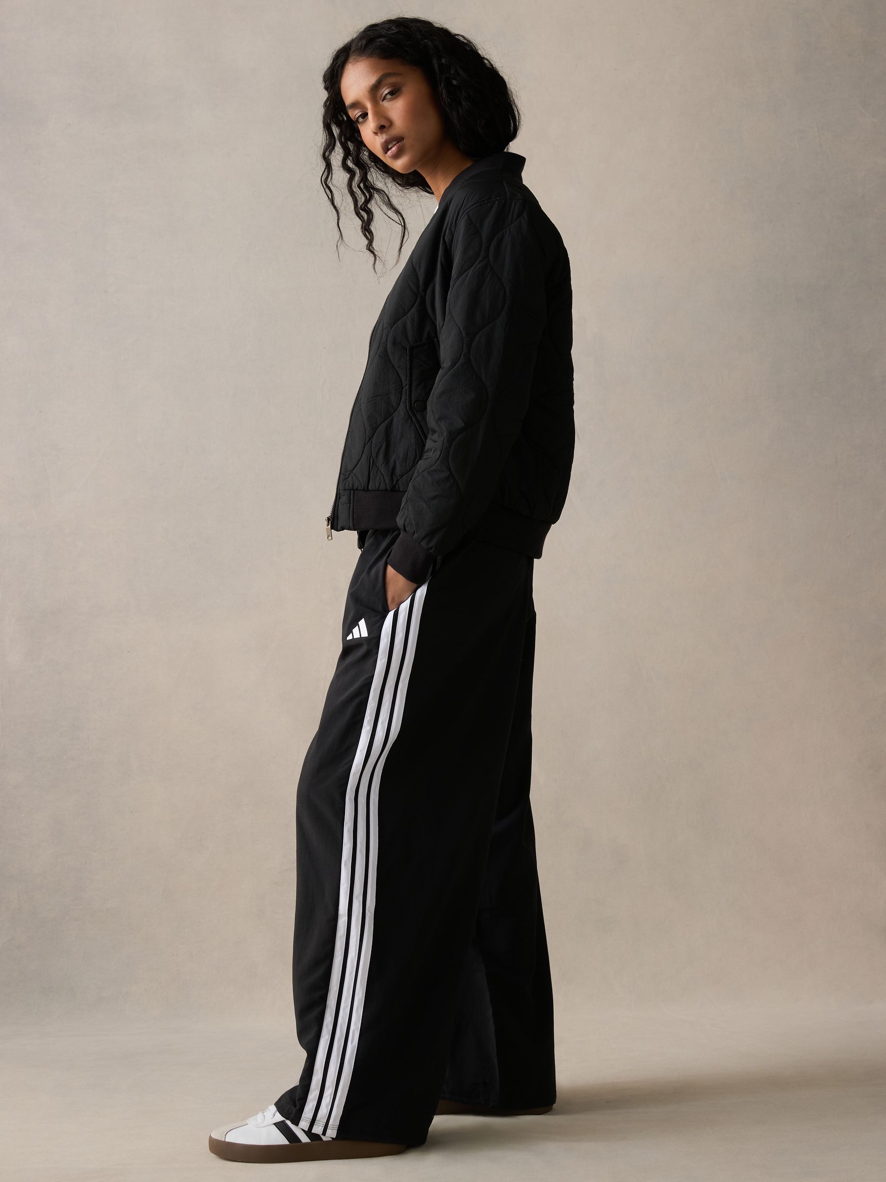 Buy adidas Black Essentials 3-Stripes Woven Wide Leg Trousers from