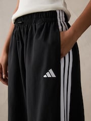 adidas Black 3 Stripe Woven Wide Leg Joggers - Image 6 of 8