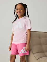 adidas Pink Essentials 100% Cotton Shorts and T-Shirt Set - Image 1 of 9
