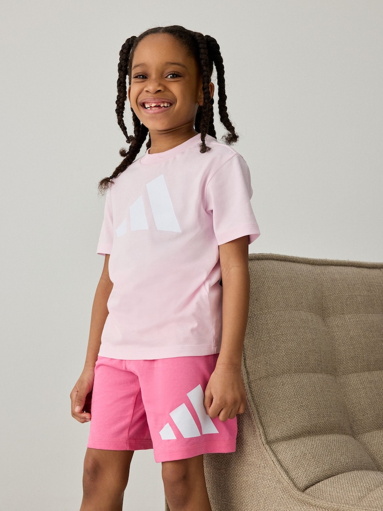 adidas Pink Essentials 100% Cotton Shorts and T-Shirt Set - Image 1 of 9