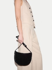 Jigsaw Black Suede Fold Over Cross-Body Bag - Image 2 of 6