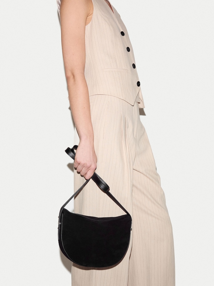 Jigsaw Black Suede Fold Over Cross-Body Bag - Image 2 of 6 Jigsaw Black Suede Fold Over Cross-Body Bag - Image 2 of 6