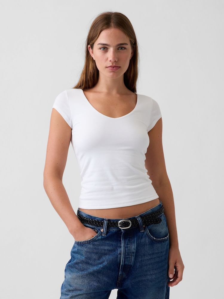 Blanco - Gap Close Knit Jersey V-Neck T-Shirt - Imagen 1 de 4