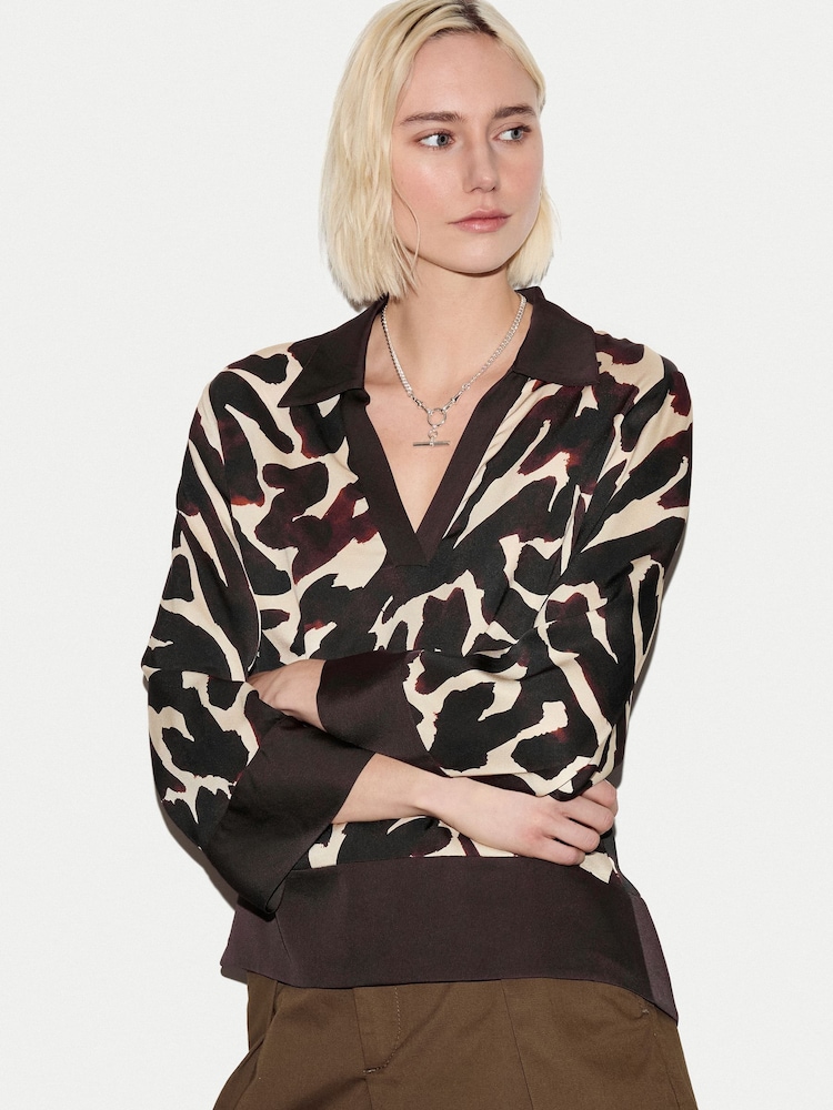 Jigsaw Brown Zebra Satin Long Sleeved Blouse - Image 2 of 6