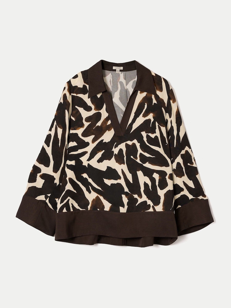 Jigsaw Brown Zebra Satin Long Sleeved Blouse - Image 6 of 6