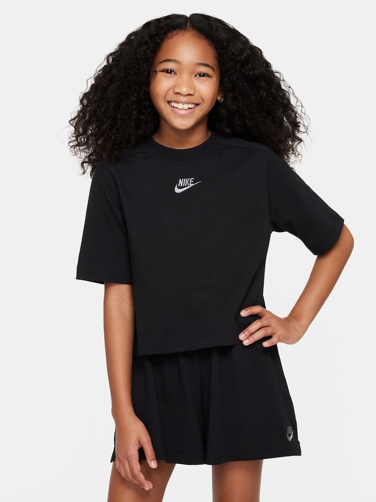 Negro - Nike Sportswear Short Sleeve 100% Cotton Top - Imagen 1 de 5