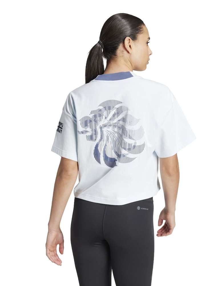 adidas White Womens 100% Cotton Team GB Village Cropped T-Shirt - Image 1 of 3