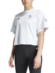 adidas White Womens 100% Cotton Team GB Village Cropped T-Shirt - Image 2 of 3