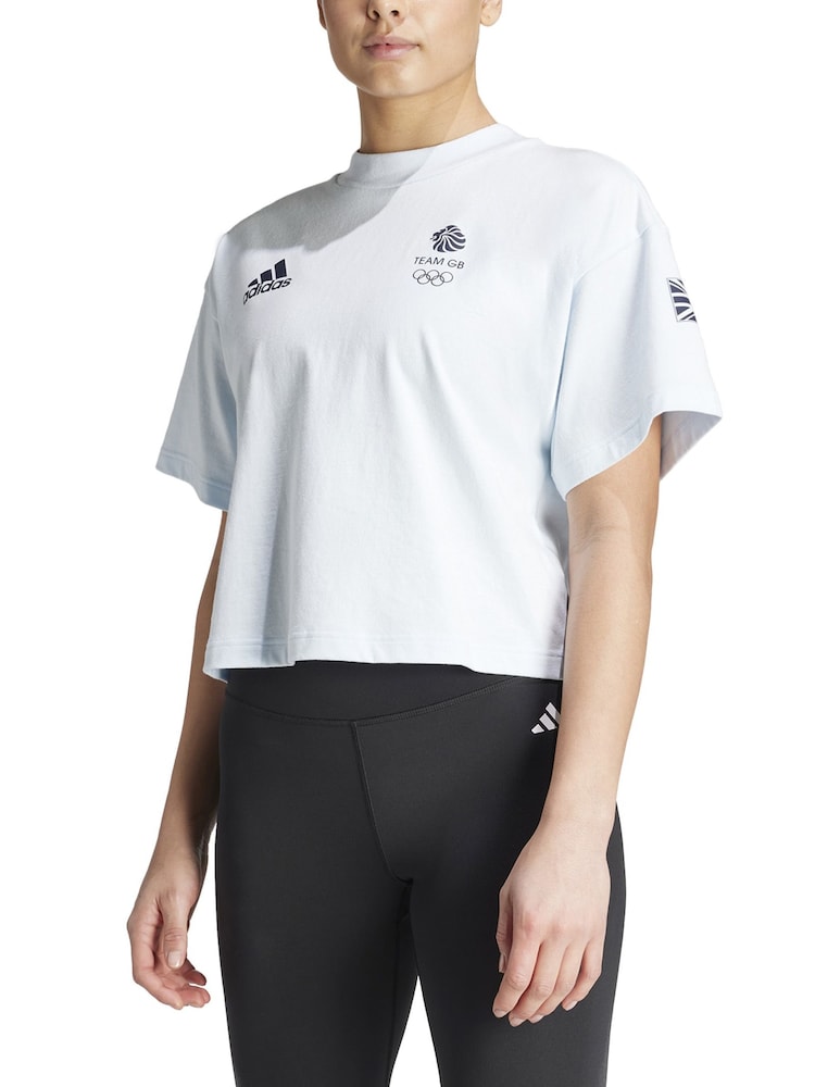 adidas White Womens 100% Cotton Team GB Village Cropped T-Shirt - Image 2 of 3