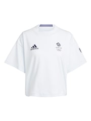 adidas White Womens 100% Cotton Team GB Village Cropped T-Shirt - Image 3 of 3