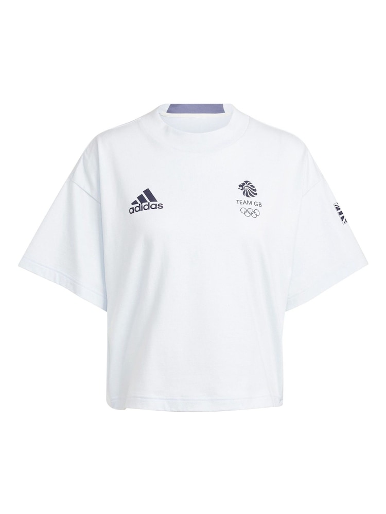 adidas White Womens 100% Cotton Team GB Village Cropped T-Shirt - Image 3 of 3