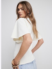 River Island Cream Angel Sleeve Top - Image 2 of 4