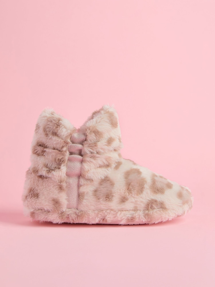 Lipsy Animal Leopard Print Cosy Faux Fur Ruched Bootie Nightwear Slippers - Image 1 of 4