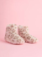 Lipsy Animal Leopard Print Cosy Faux Fur Ruched Bootie Nightwear Slippers - Image 2 of 4