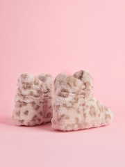 Lipsy Animal Leopard Print Cosy Faux Fur Ruched Bootie Nightwear Slippers - Image 3 of 4