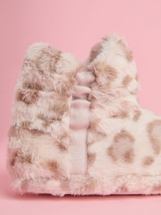 Lipsy Animal Leopard Print Cosy Faux Fur Ruched Bootie Nightwear Slippers - Image 4 of 4