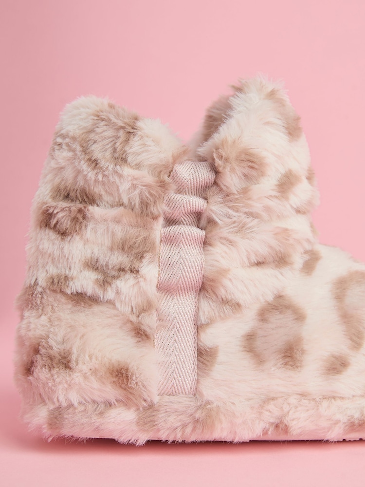 Lipsy Animal Leopard Print Cosy Faux Fur Ruched Bootie Nightwear Slippers - Image 4 of 4