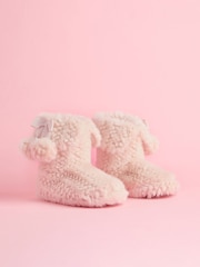 Lipsy Pink Cosy Faux Fur Pom Pom Bootie Nightwear Slippers - Image 2 of 4