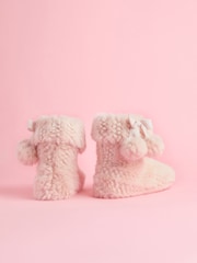 Lipsy Pink Cosy Faux Fur Pom Pom Bootie Nightwear Slippers - Image 4 of 4