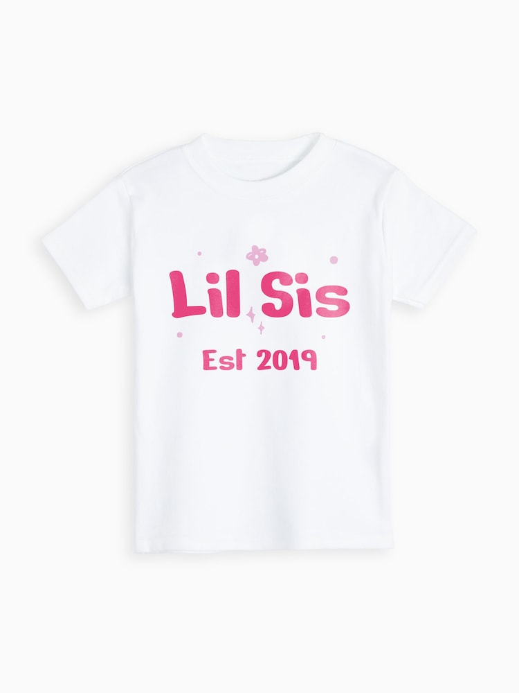 Dollymix 100% Cotton Personalised Kids Lil Sis T-Shirt - Image 1 of 4
