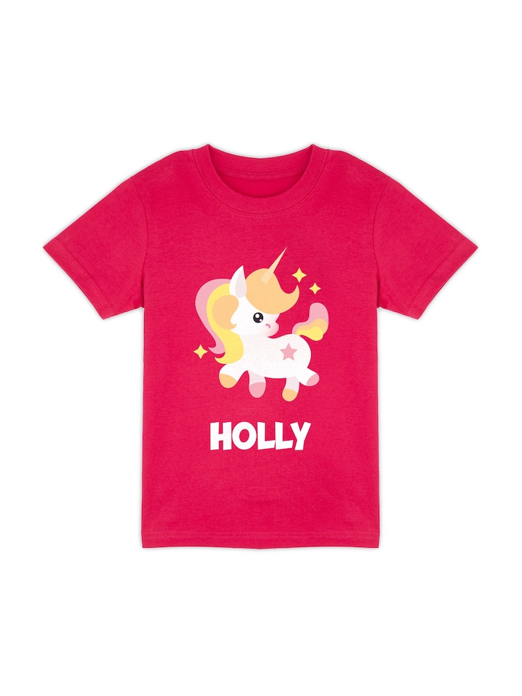 Dollymix 100% Cotton Personalised Girls Unicorn T-Shirt - Image 1 of 4